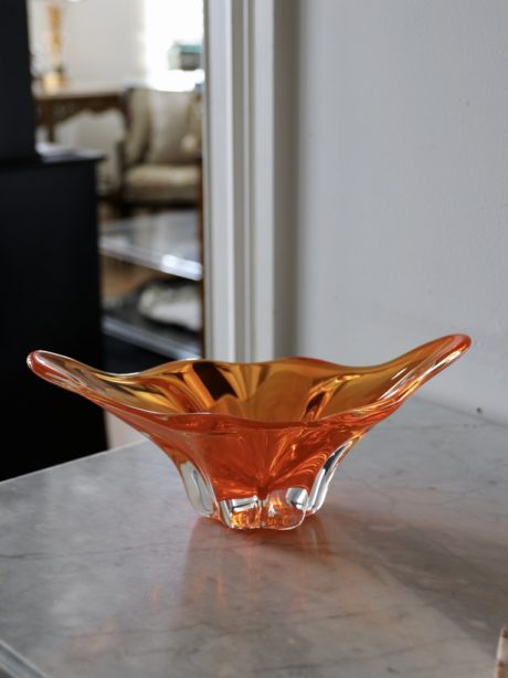 Mid century orange and clear art glass bowl