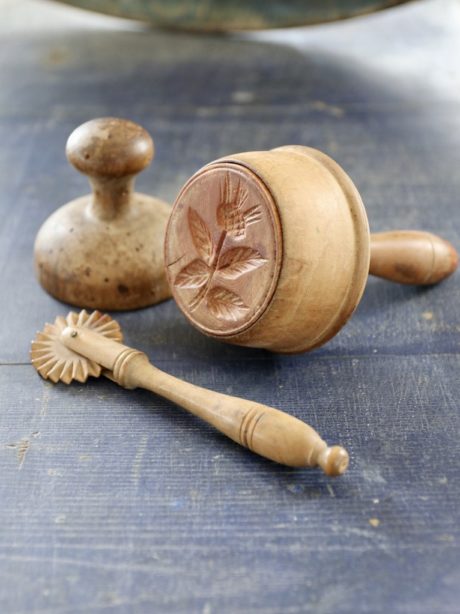 Antique treen Scottish thistle butter stamps