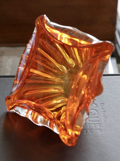 Vintage orange hand blown glass bowl