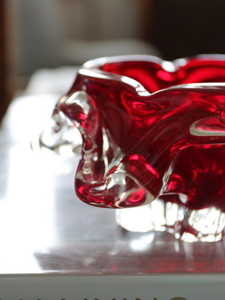 Vintage Murano Red and clear glass ashtray