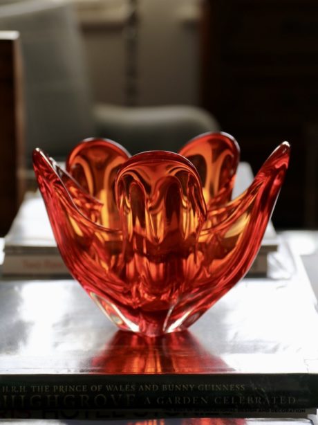 Mid century Japanese vibrant orange art glass vase