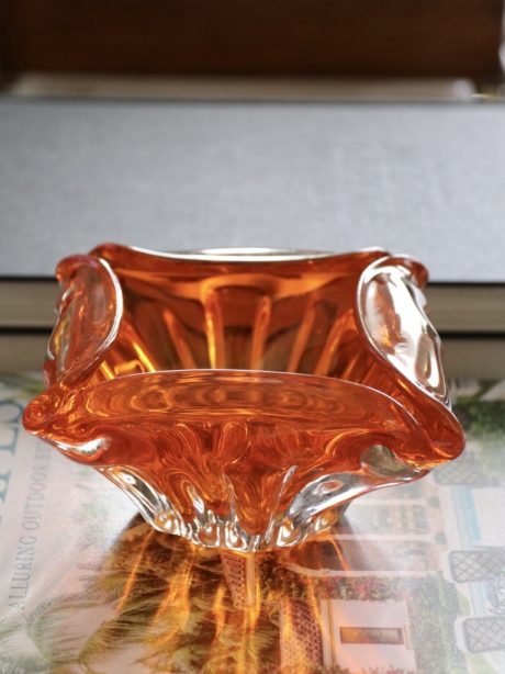 Vintage orange hand blown glass bowl