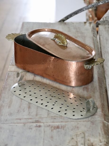 Early 20th century brass and copper fish kettle