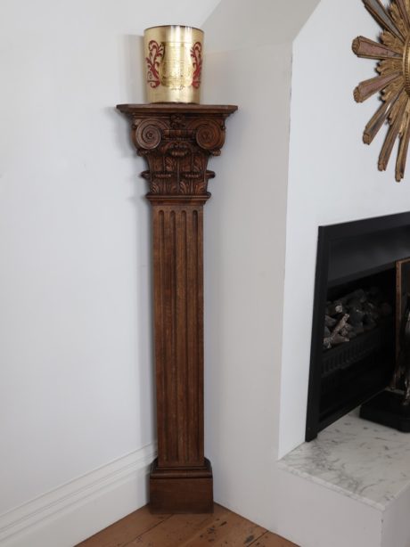 Antique carved oak corinthian display column