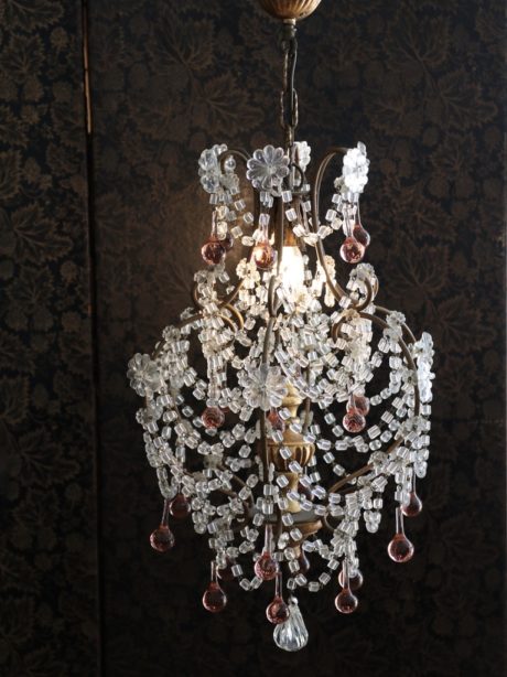 French gilded metal and glass swag chandelier c.1940