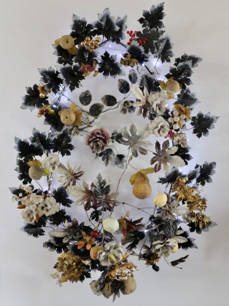 Antique French Tole and Porcelain Wreath