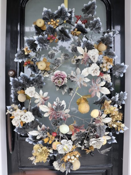 Antique French Tole and Porcelain Wreath