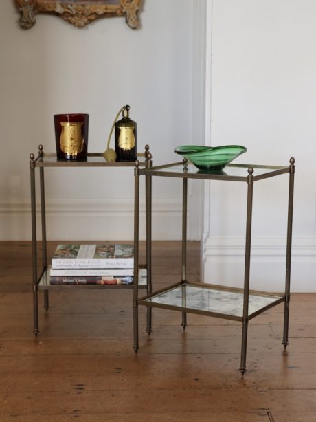 Pair of Hollywood Regency brass framed side tables