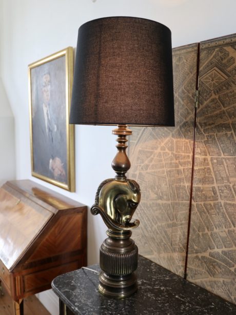 A brass horse head table Lamp by DeKnudt