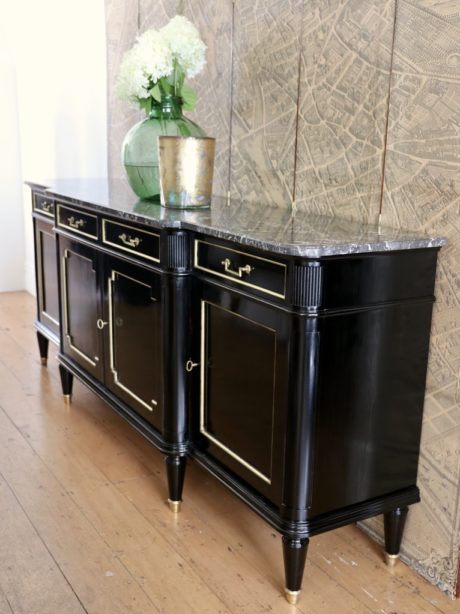 Ebonised Louis XVI style four door sideboard