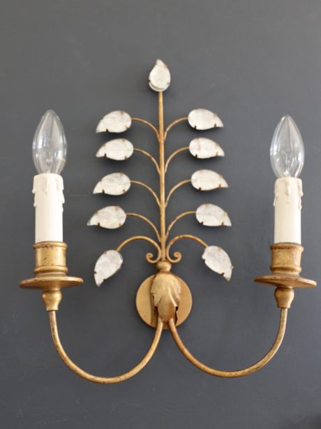 Gilt metal and glass wall sconces in the style of Maison Baguès