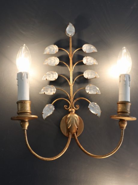 Gilt metal and glass wall sconces in the style of Maison Baguès